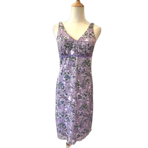 Vintage Y2k Xhilaration Slip Dress Purple Paisley Midi Stretch Lined Medium - Picture 1 of 7